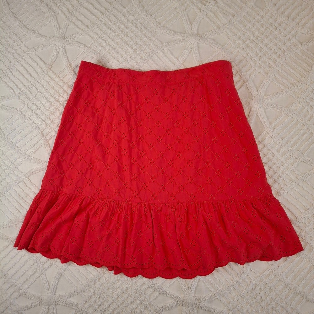 Ann Taylor LOFT 12 Skirt Coral Eyelet Ruffle Hem Scalloped A-Line NWT
